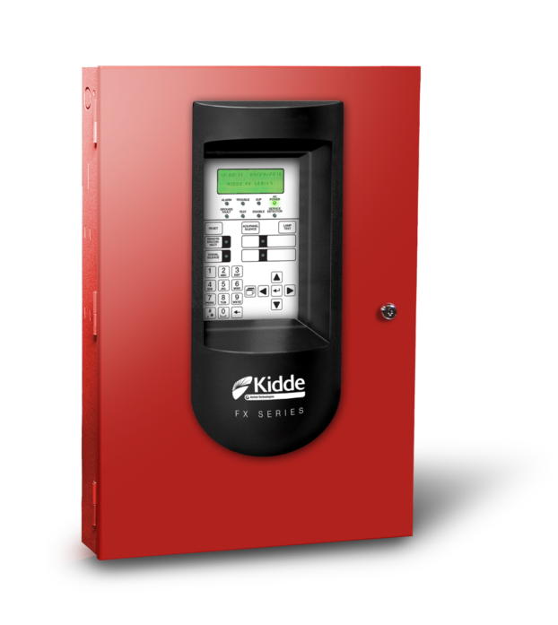 FX-64R Panel de deteccion de incendio con capacidad de 64 dispositivos max, Dos NAC, puerta roja
