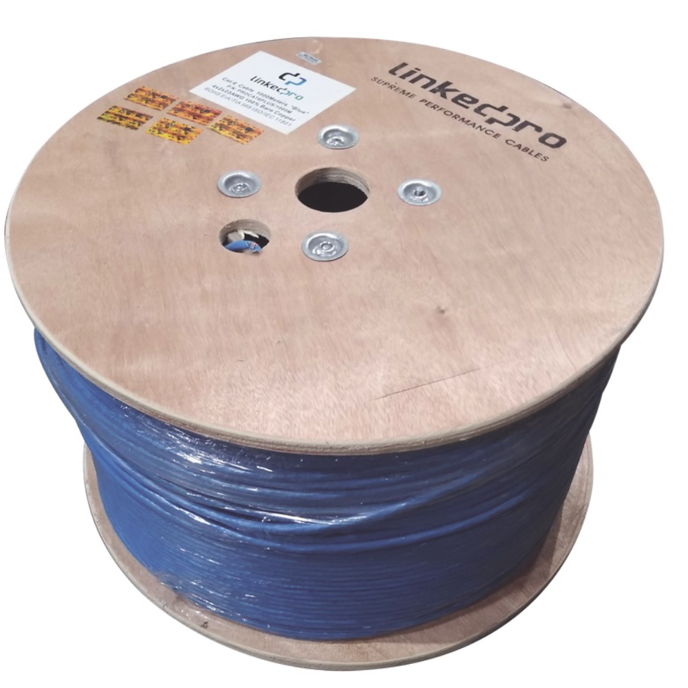 PRO-CAT-6-PLUS Bobina de cable de 305 metros Cat6+, CALIBRE 23 ALTO RENDIMIENTO, UL, color azul| LINKEDPRO